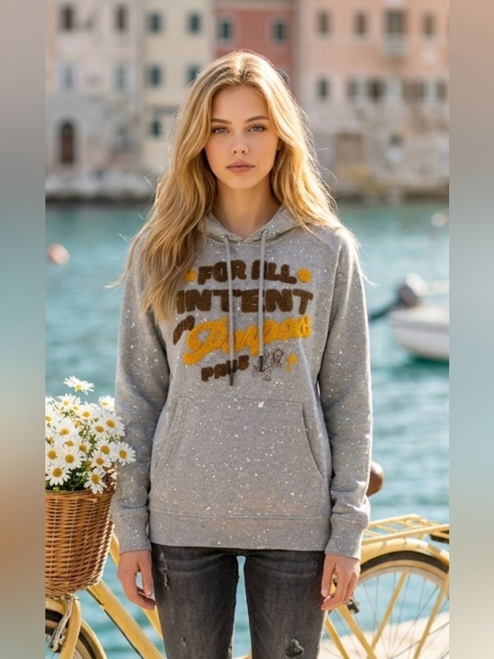 PRPS Grey Speckled Hoodie with Yellow Script Graphic